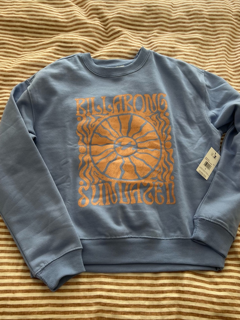 Billabong Crewneck “Sundazed” Blue and Orange Beachy Sweater